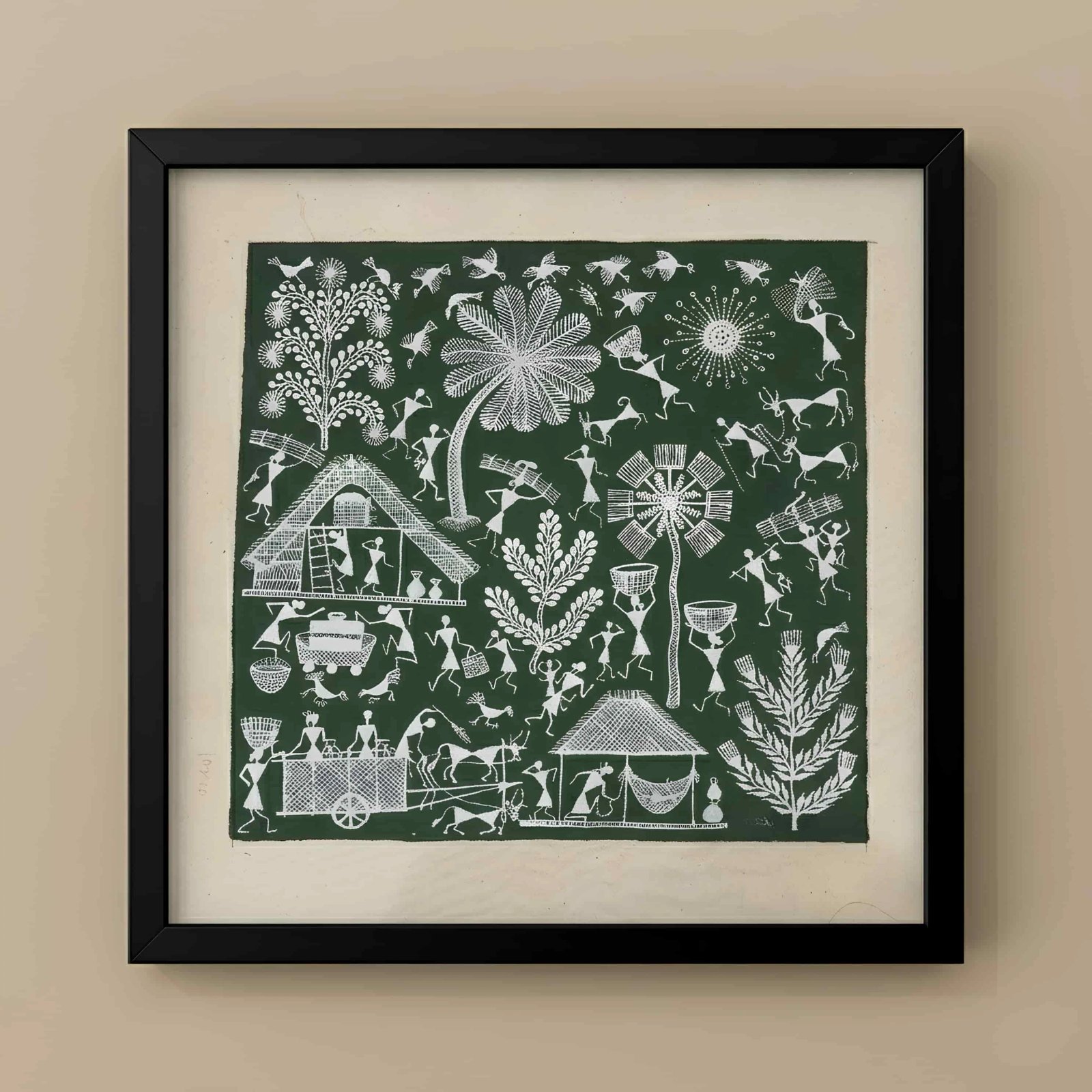 Handmade Warli Painting - Traditional Village Life Thumbnail 1
