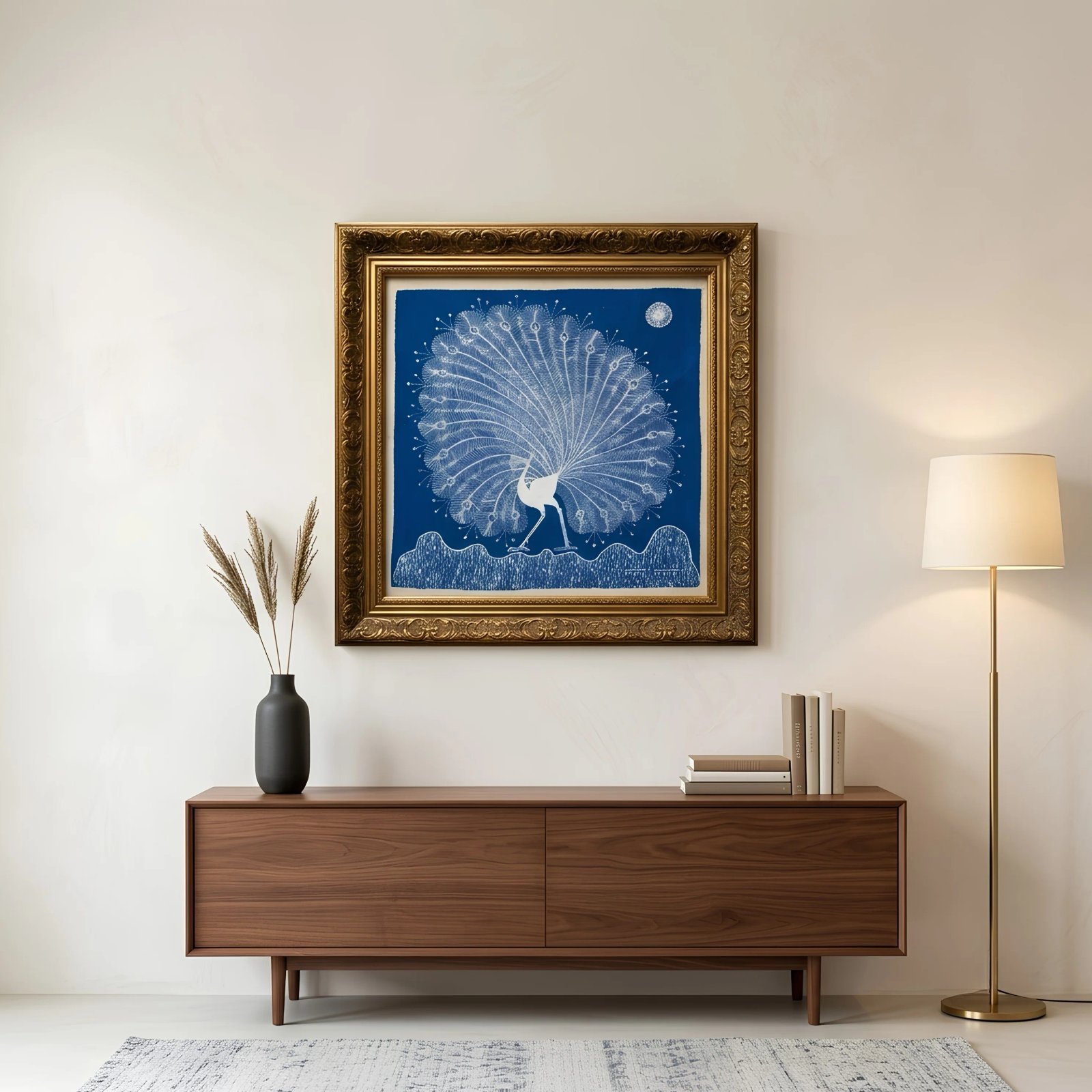 Handmade Warli Painting - Dancing Peacock alternate view