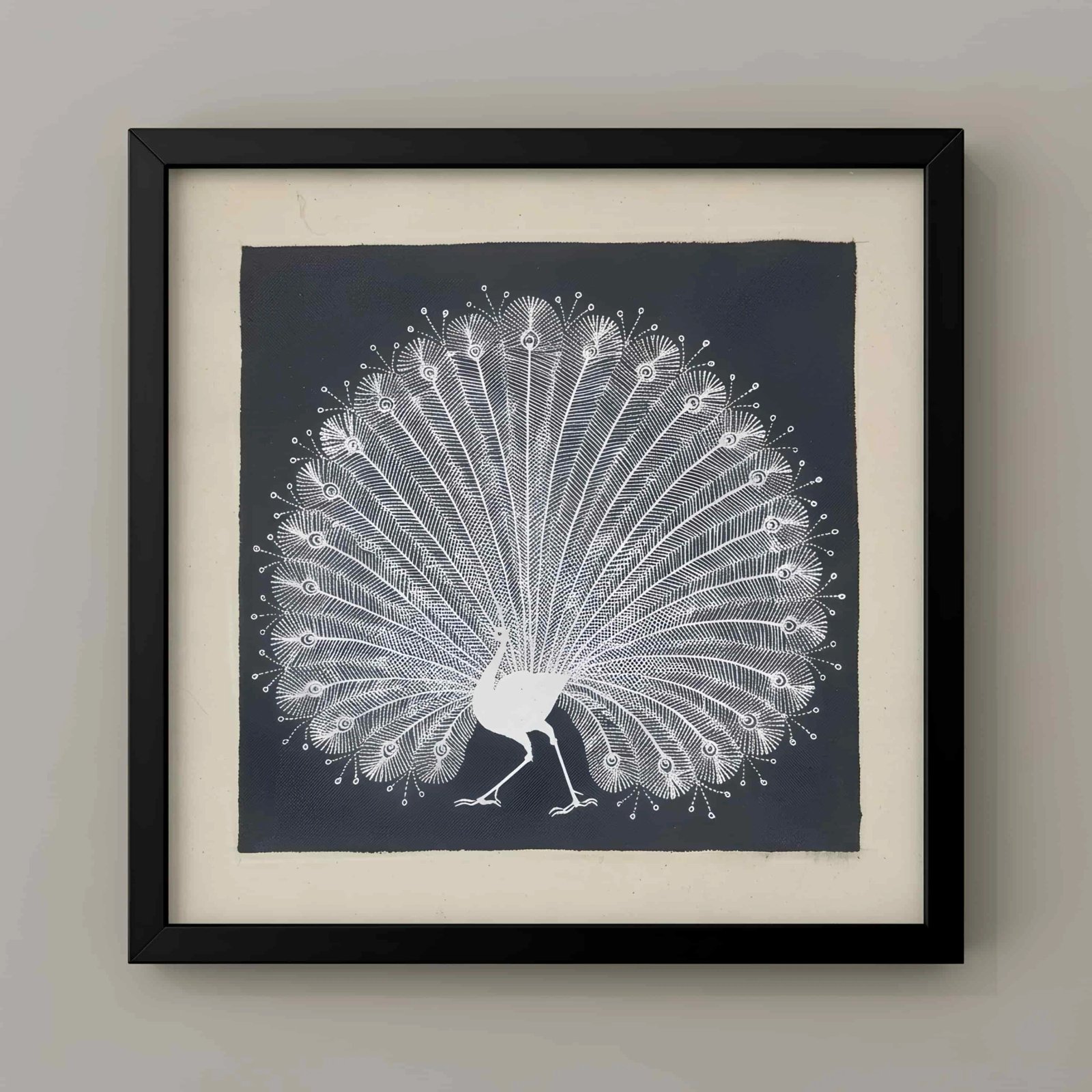 Handmade Warli Painting - Majestic Dancing Peacock