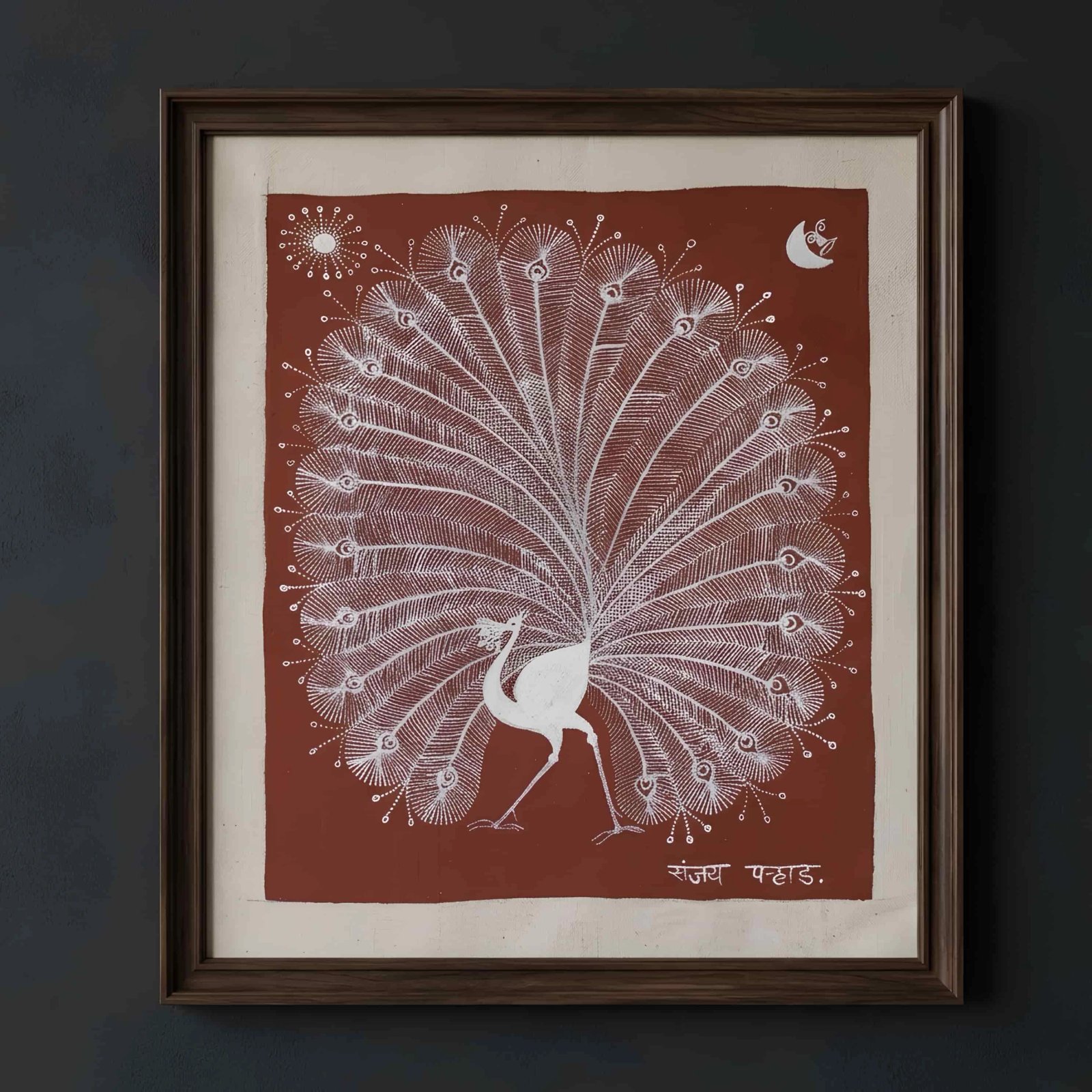 Moonlit Peacock – Tribal Folk Art Painting Thumbnail 1