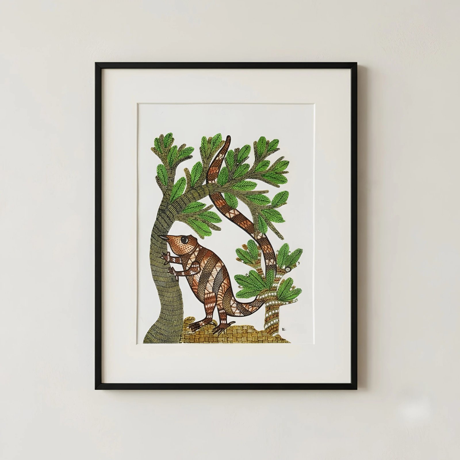 Handpainted Gond Art Forest Wildlife Painting – Authentic Indian Tribal Folk Thumbnail 1