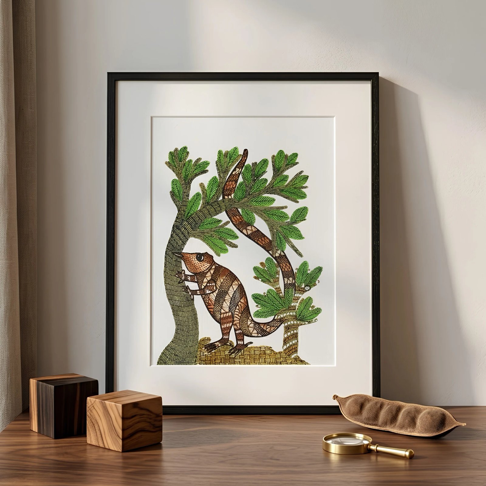 Handpainted Gond Art Forest Wildlife Painting – Authentic Indian Tribal Folk alternate view