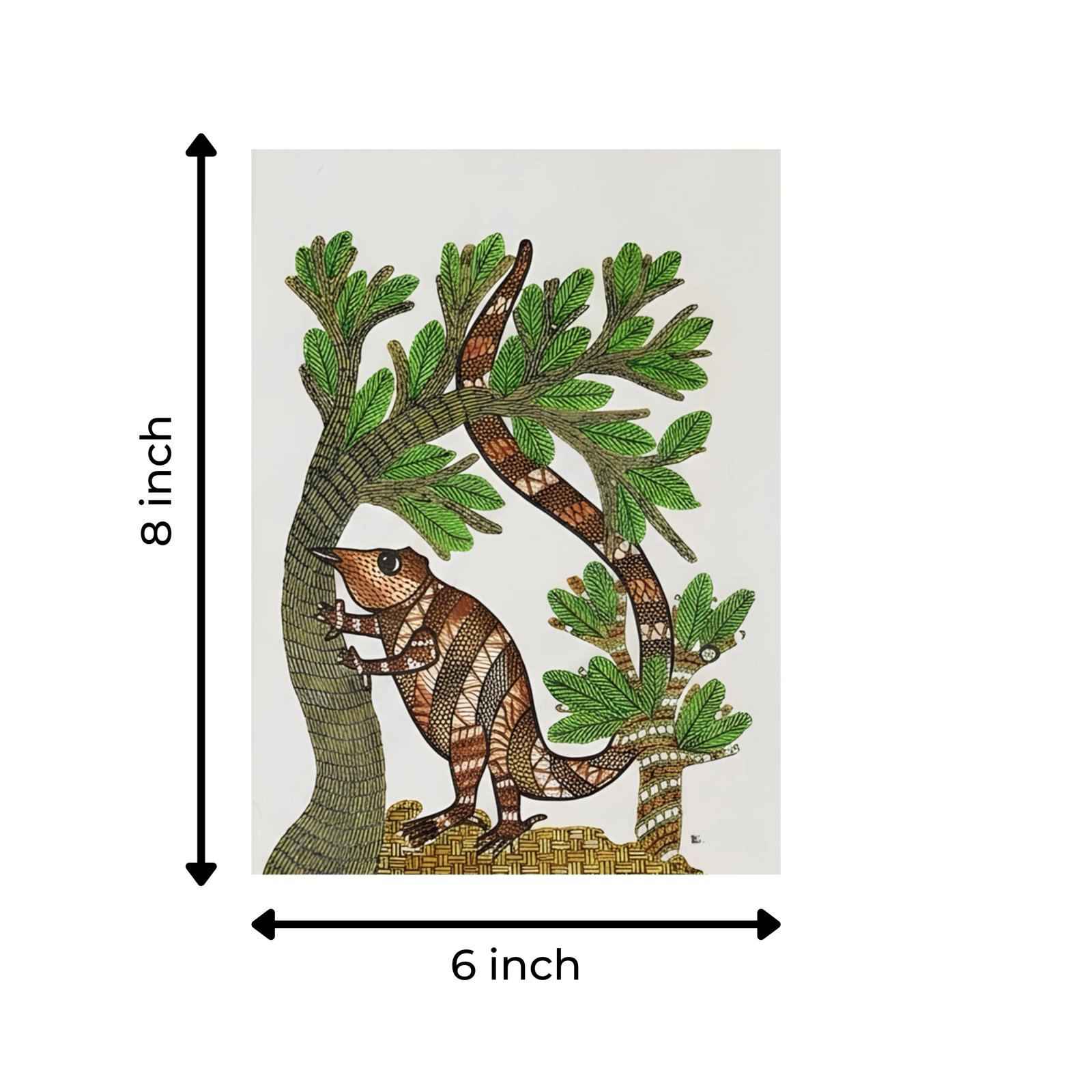 Handpainted Gond Art Forest Wildlife Painting – Authentic Indian Tribal Folk Thumbnail 3