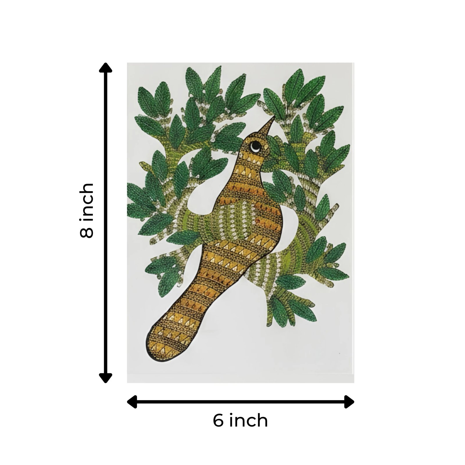 Handpainted Gond Art Bird in Tree Painting Thumbnail 3