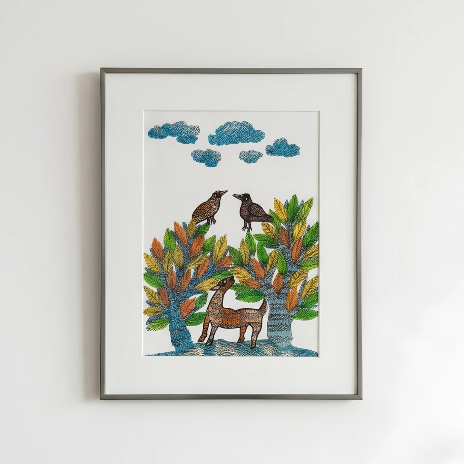 Handpainted Gond Art Forest Landscape Painting
