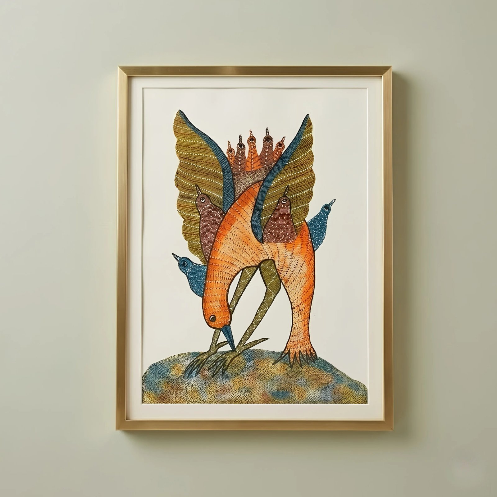 Authentic Gond Painting – Traditional Tribal Mythological Bird Metamorphosis Art Thumbnail 1