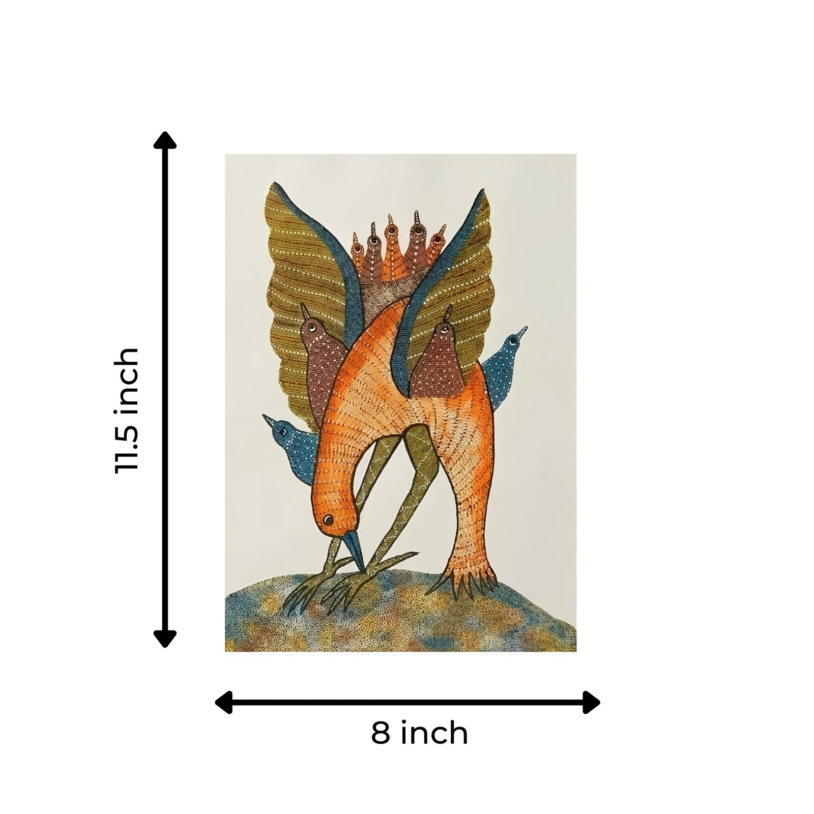 Authentic Gond Painting – Traditional Tribal Mythological Bird Metamorphosis Art Thumbnail 3