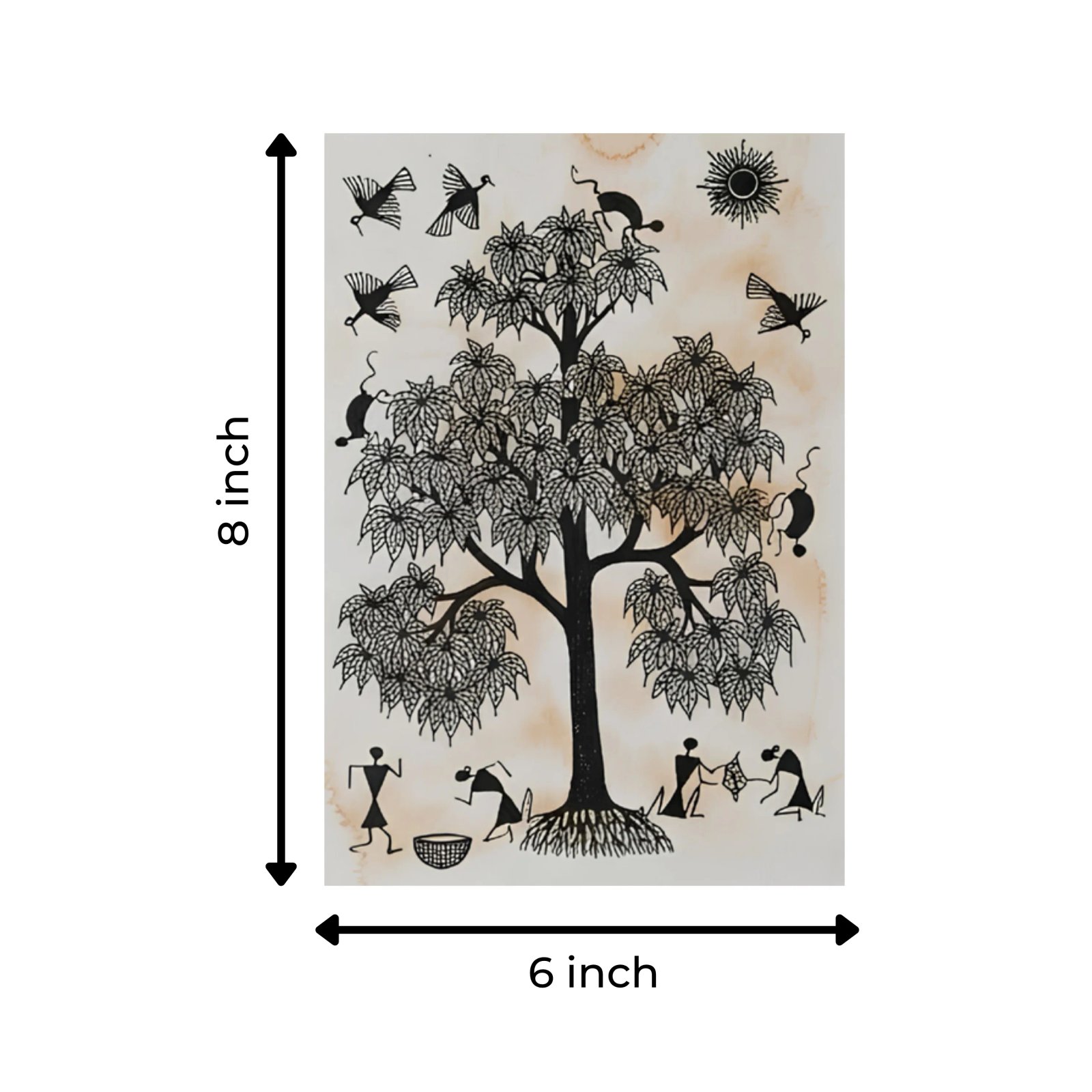 Hand-Painted Warli Tribal Art – Tree of Life & Village Harvest Wall Painting Thumbnail 3