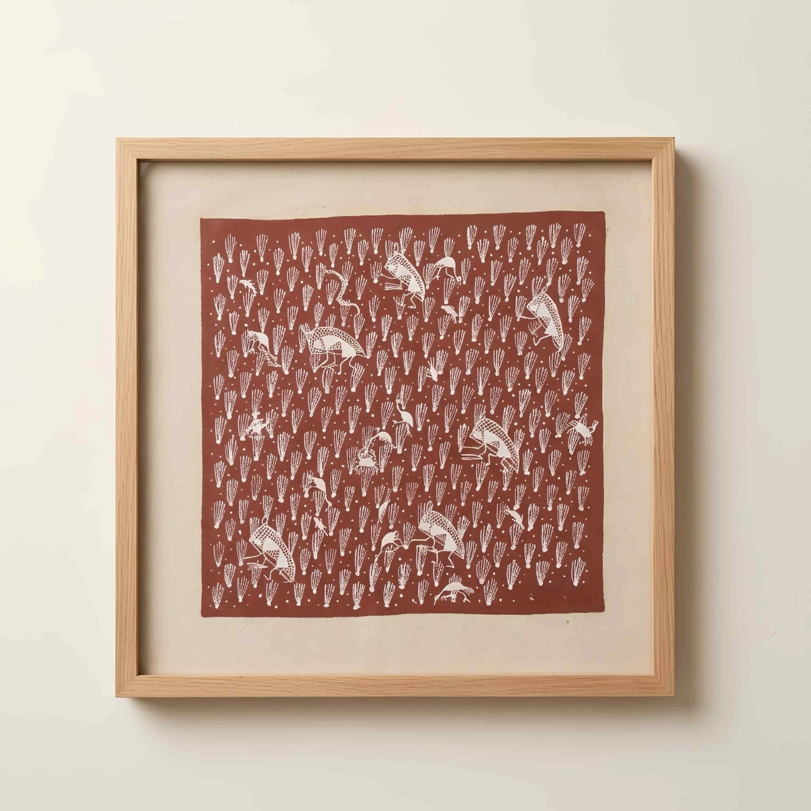 Handmade Warli Painting - Traditional Tribal Fishing Scene
