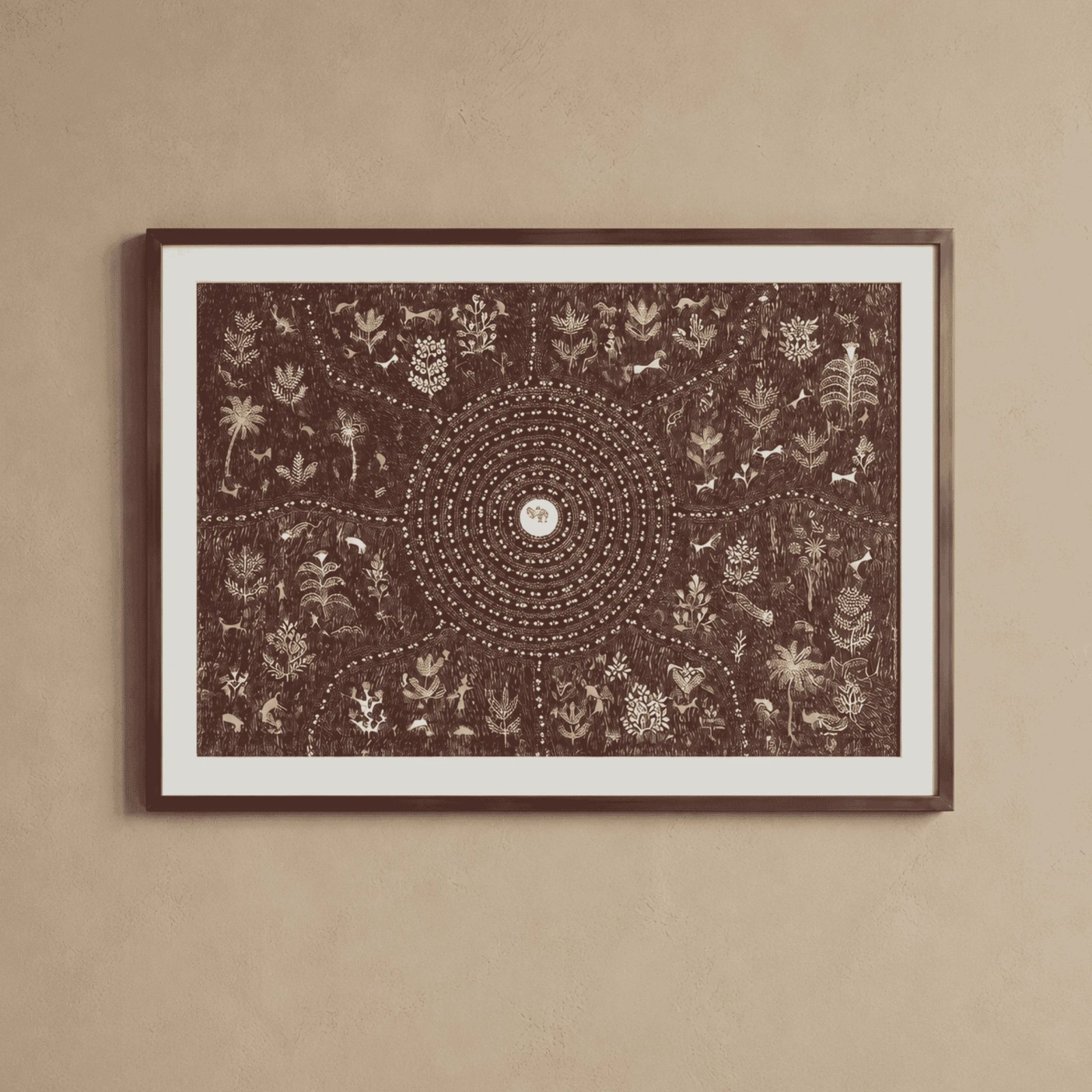 Authentic Warli Sacred Spiral & Jungle Forest Painting Thumbnail 1