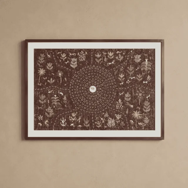 Authentic Warli Sacred Spiral & Jungle Forest Painting