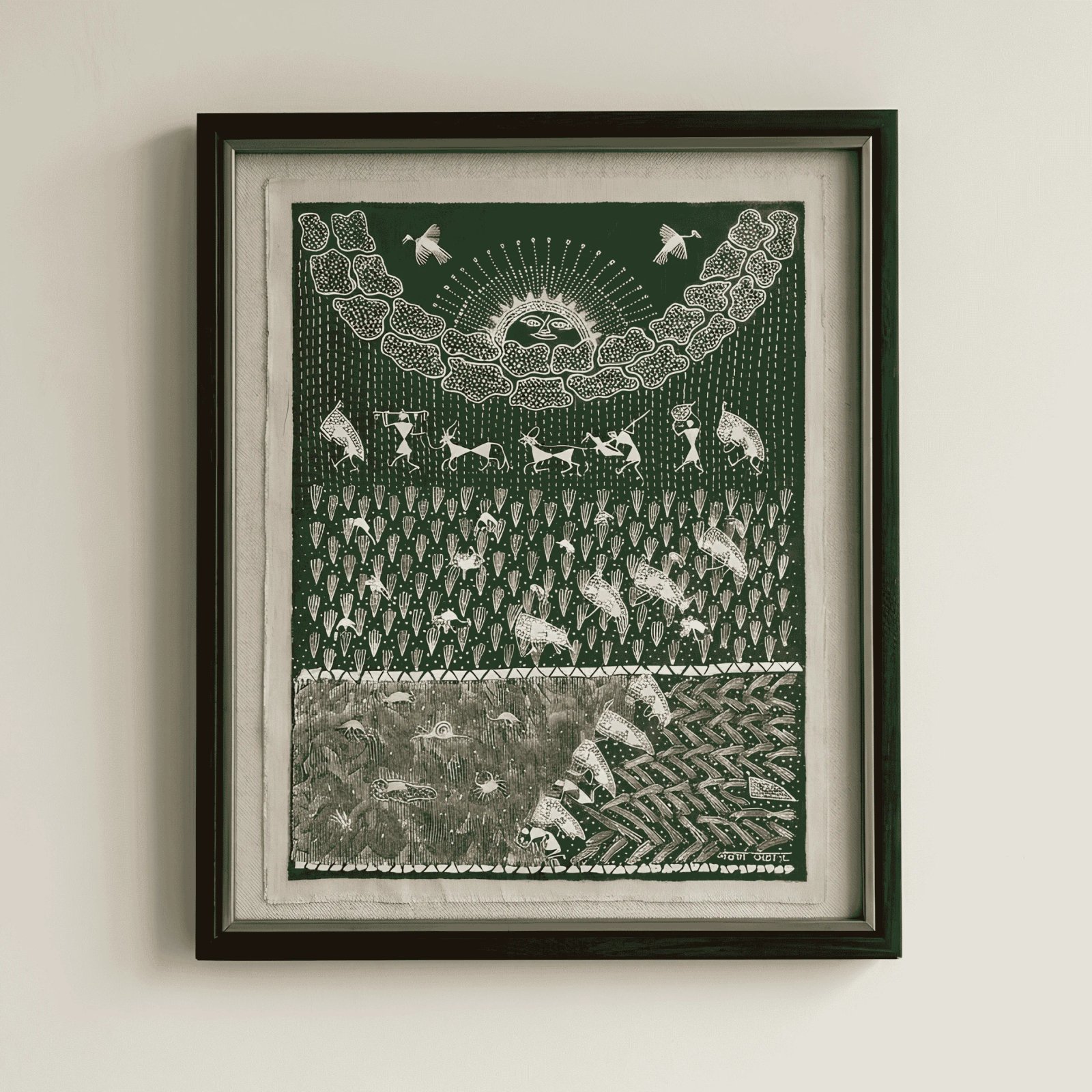 Harvest Under the Sacred Sun” – Tribal Folk Art Painting Thumbnail 1