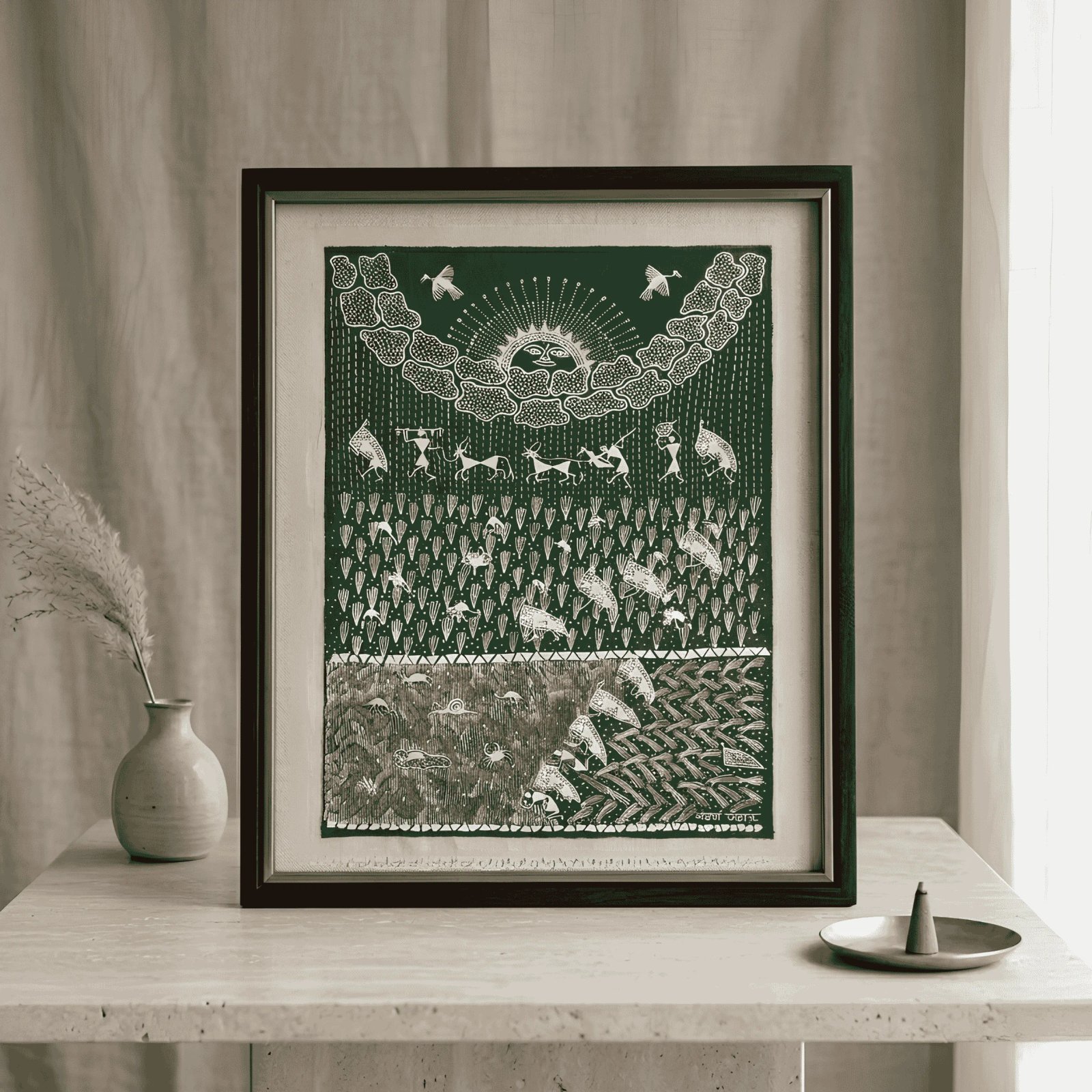 Harvest Under the Sacred Sun” – Tribal Folk Art Painting Thumbnail 2