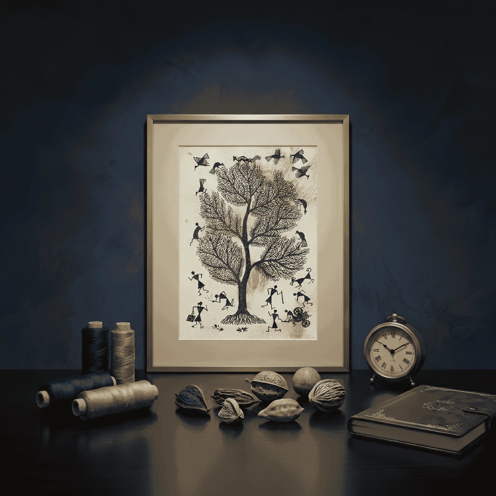 Authentic Warli Tribal Painting – Tree of Life Hand-Painted Wall Art Thumbnail 2