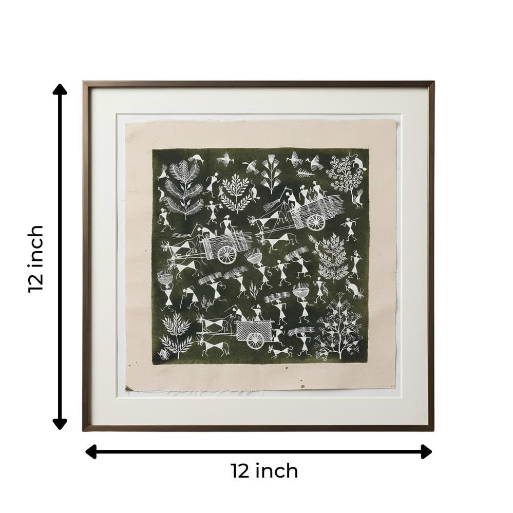 Handmade Warli Painting - Rural Village Harvest Scene alternate view