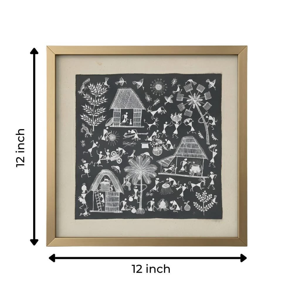 Handmade Warli Painting - Traditional Tribal Village Life alternate view