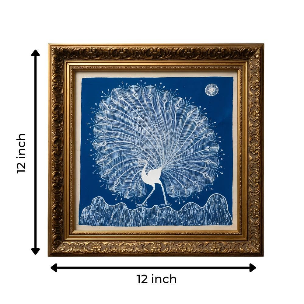 Handmade Warli Painting - Dancing Peacock alternate view