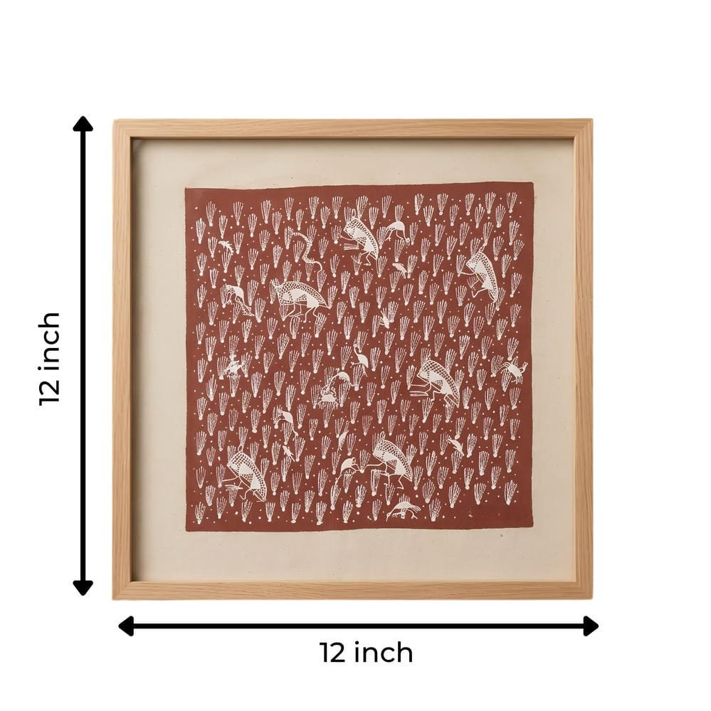 Handmade Warli Painting - Traditional Tribal Fishing Scene alternate view