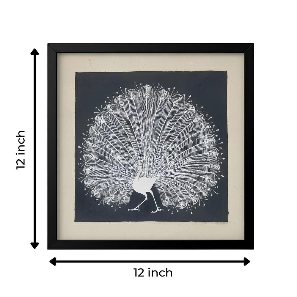 Handmade Warli Painting - Majestic Dancing Peacock alternate view