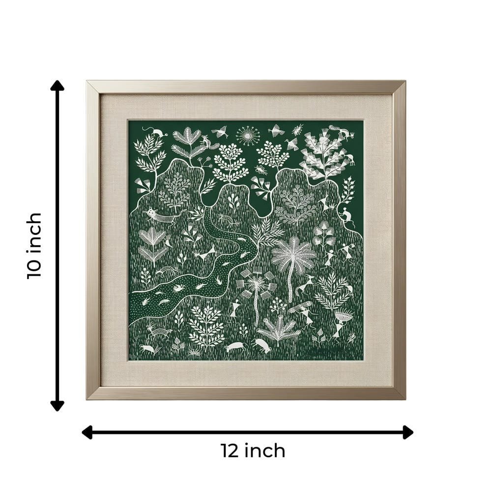 Original Warli Mountain Landscape and River Painting alternate view