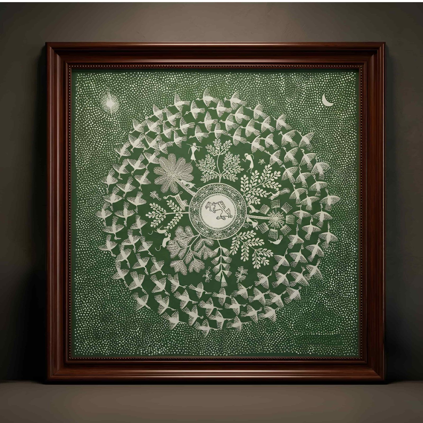 Circle of Harmony – Tribal Bird Mandala Folk Art Painting