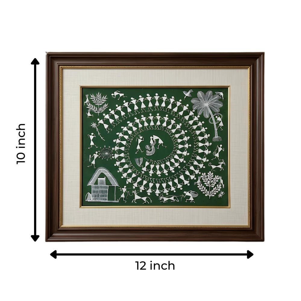 Handpainted Forest Green Warli Painting alternate view
