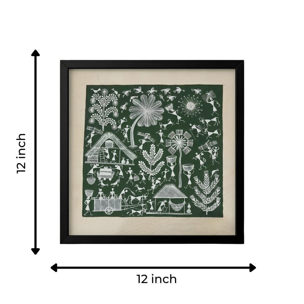 Handmade Warli Painting - Traditional Village Life alternate view
