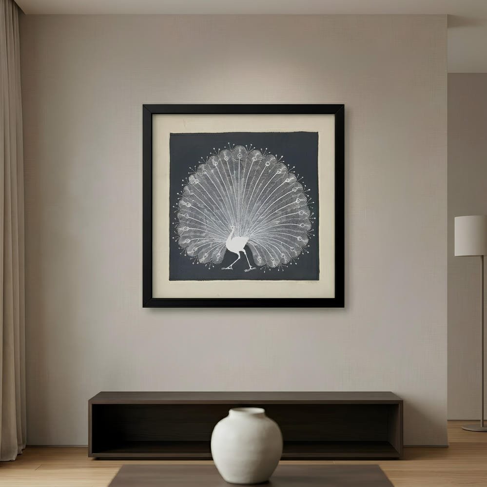 Handmade Warli Painting - Majestic Dancing Peacock