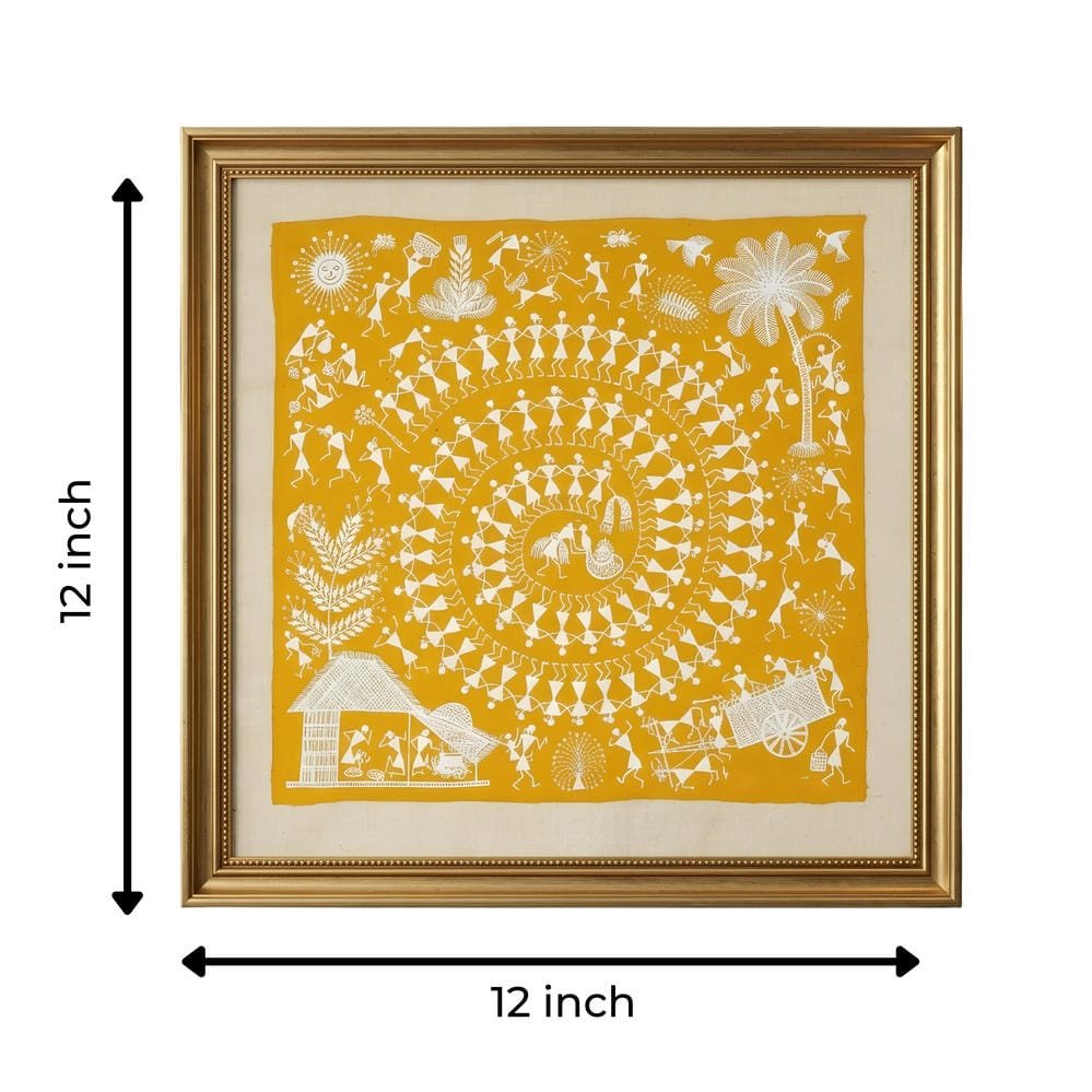 Handmade Warli Painting on Canvas - Traditional Indian Tribal alternate view