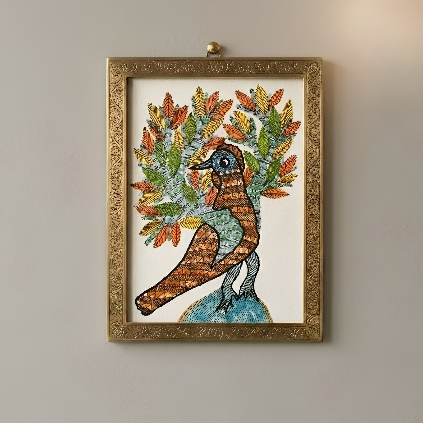 Authentic Gond Art Painting – Traditional Tribal Bird and Tree Artwork on Paper