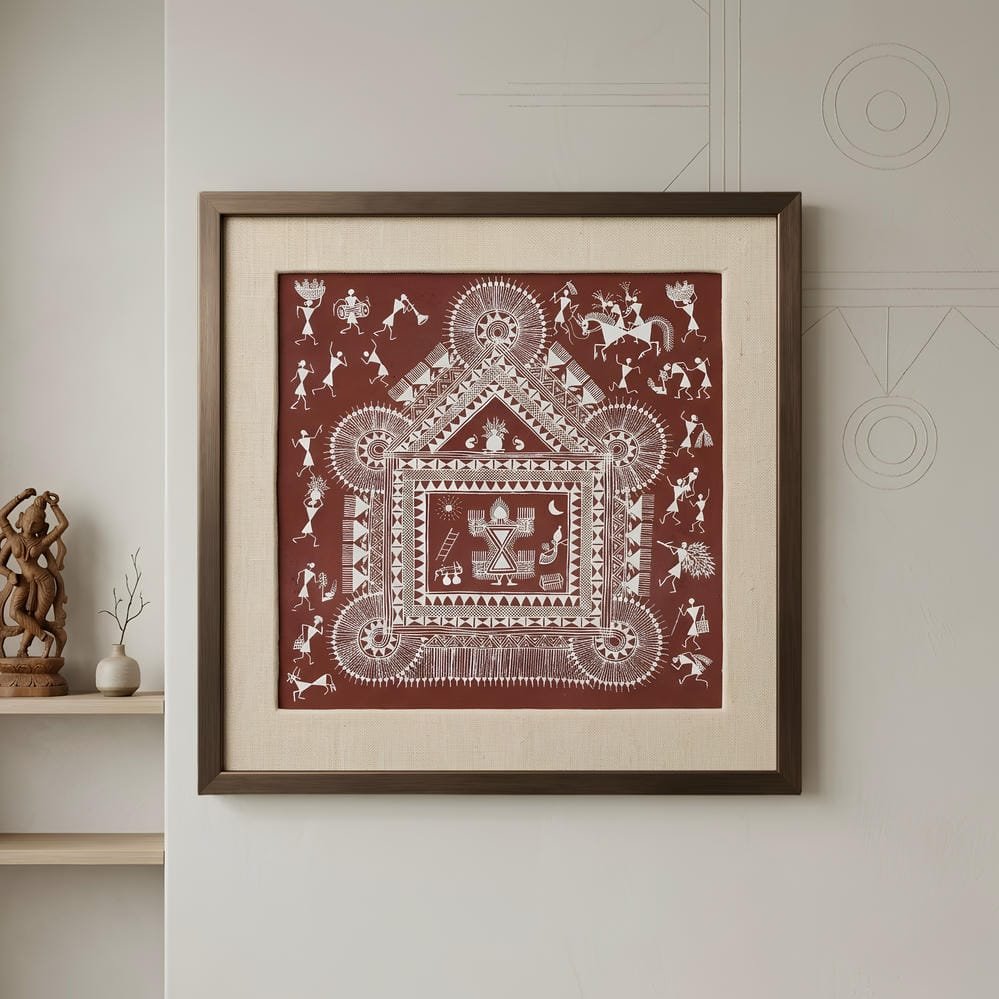 Traditional Warli Wedding Chauk Painting on Canvas