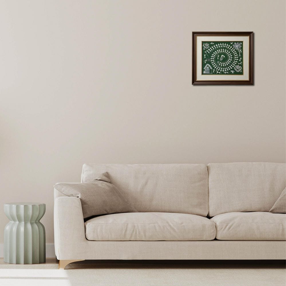 Handpainted Forest Green Warli Painting