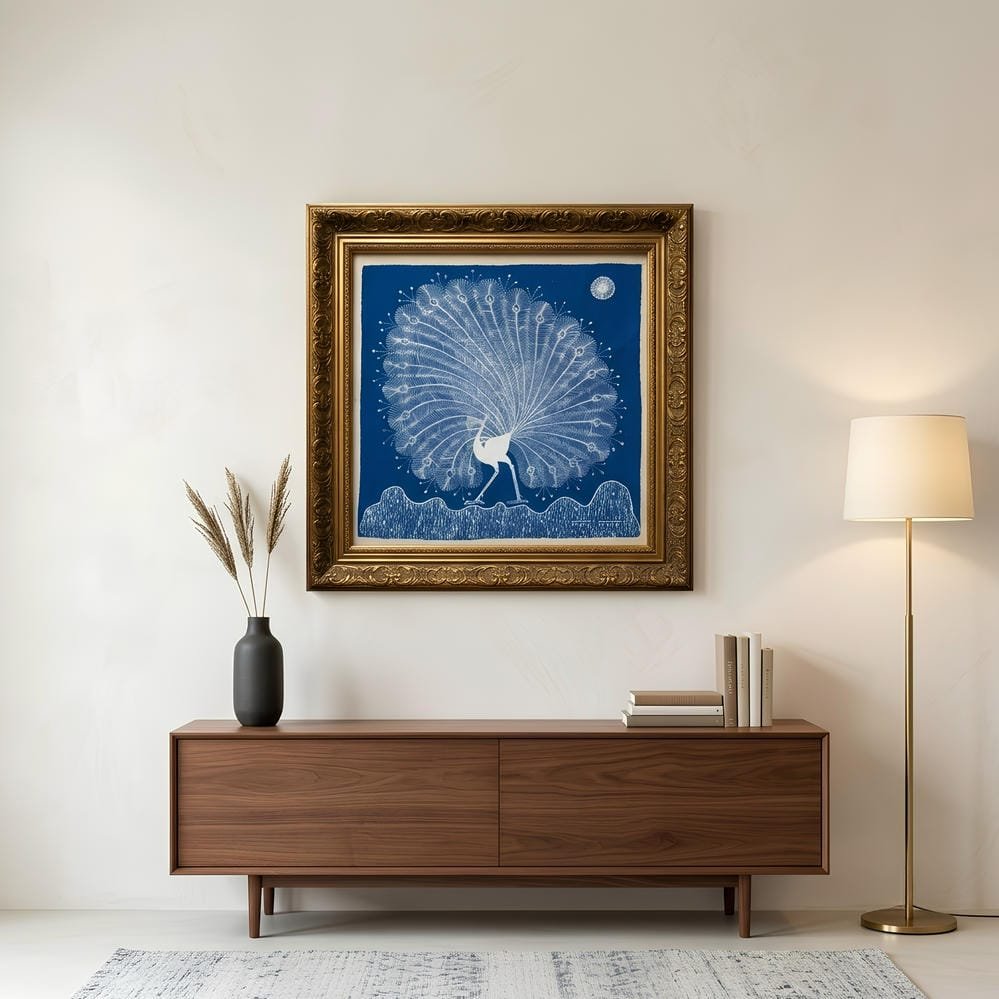 Handmade Warli Painting - Dancing Peacock