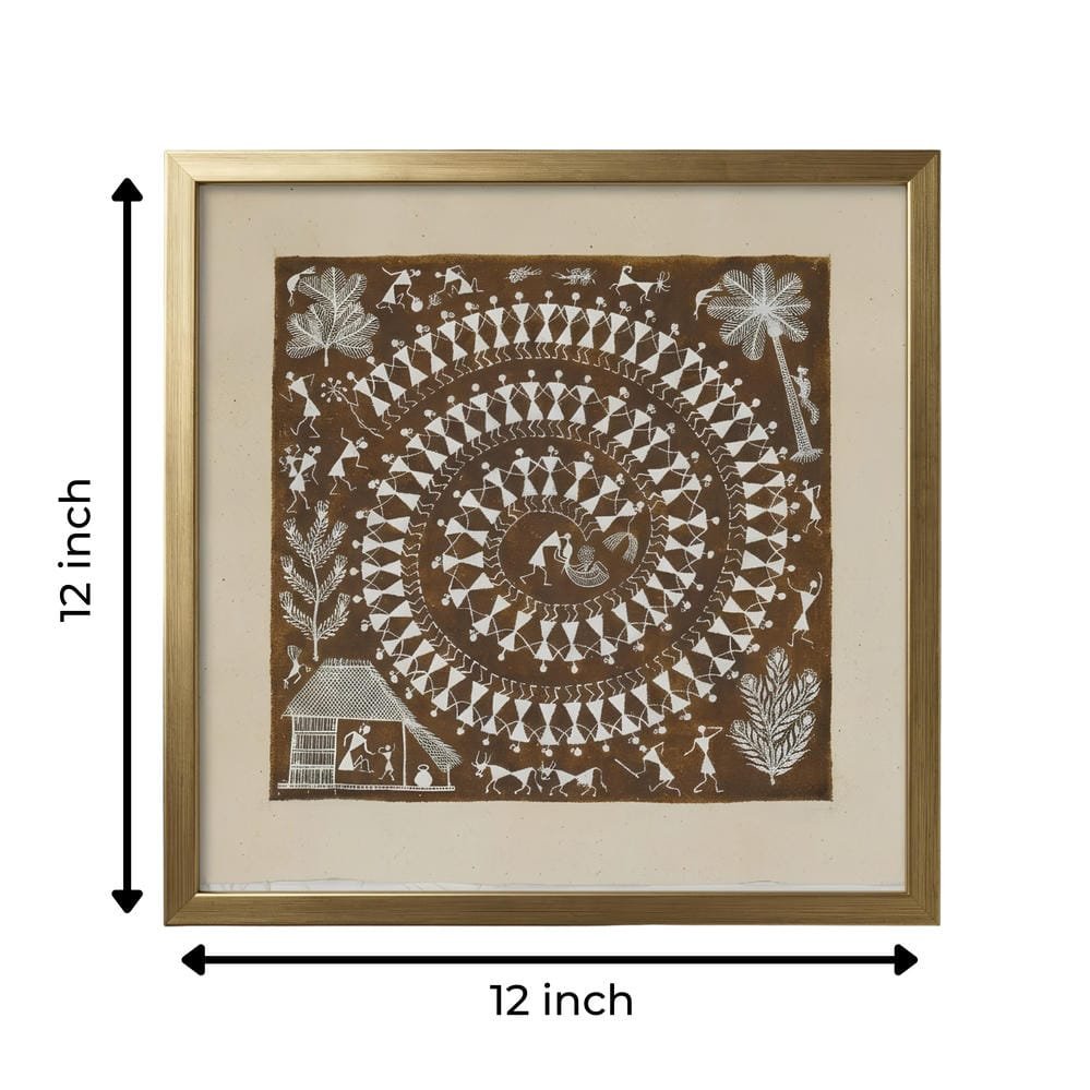 Handmade Warli Painting - Sacred Spiral Tarpa Dance alternate view