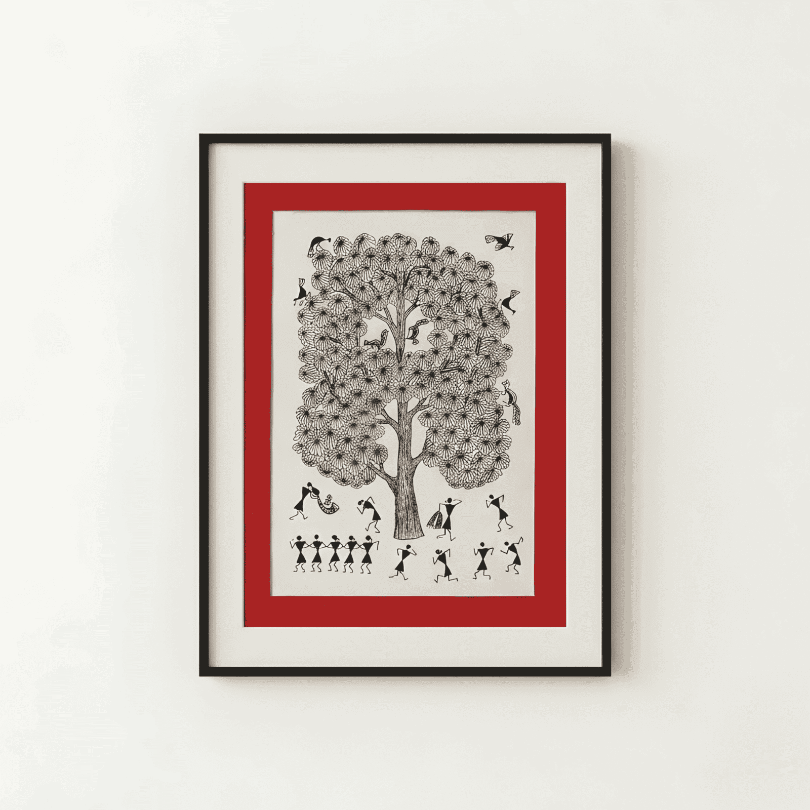Authentic Warli Tarpa Dance & Tree of Life Monochrome