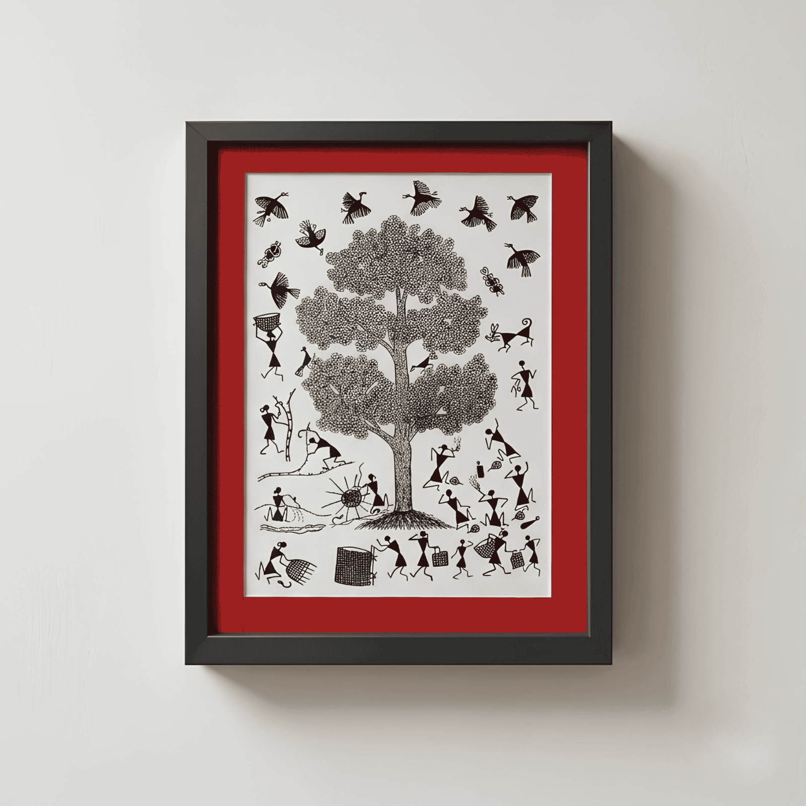 Authentic Warli Harvest & Village Life Monochrome