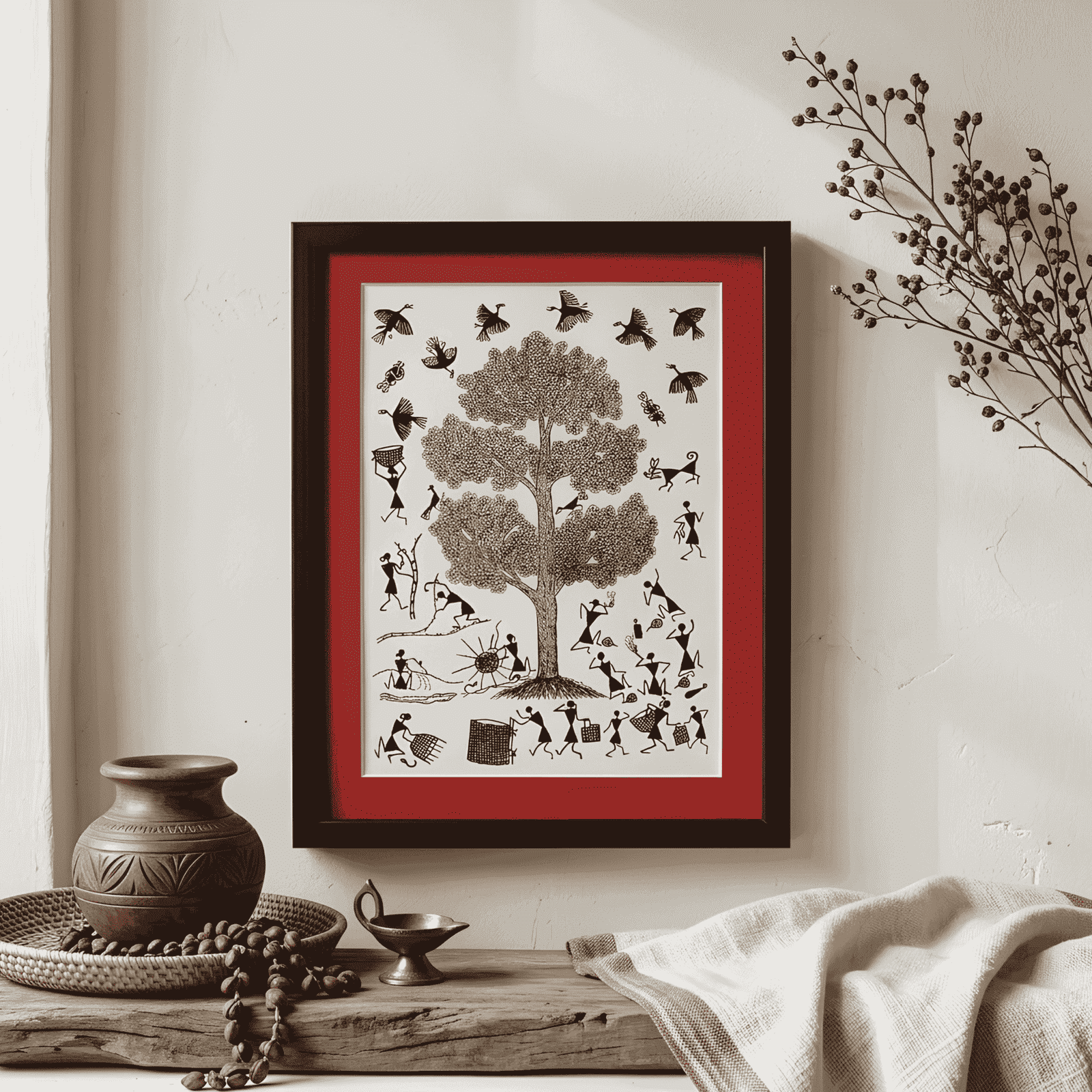 Authentic Warli Harvest & Village Life Monochrome alternate view