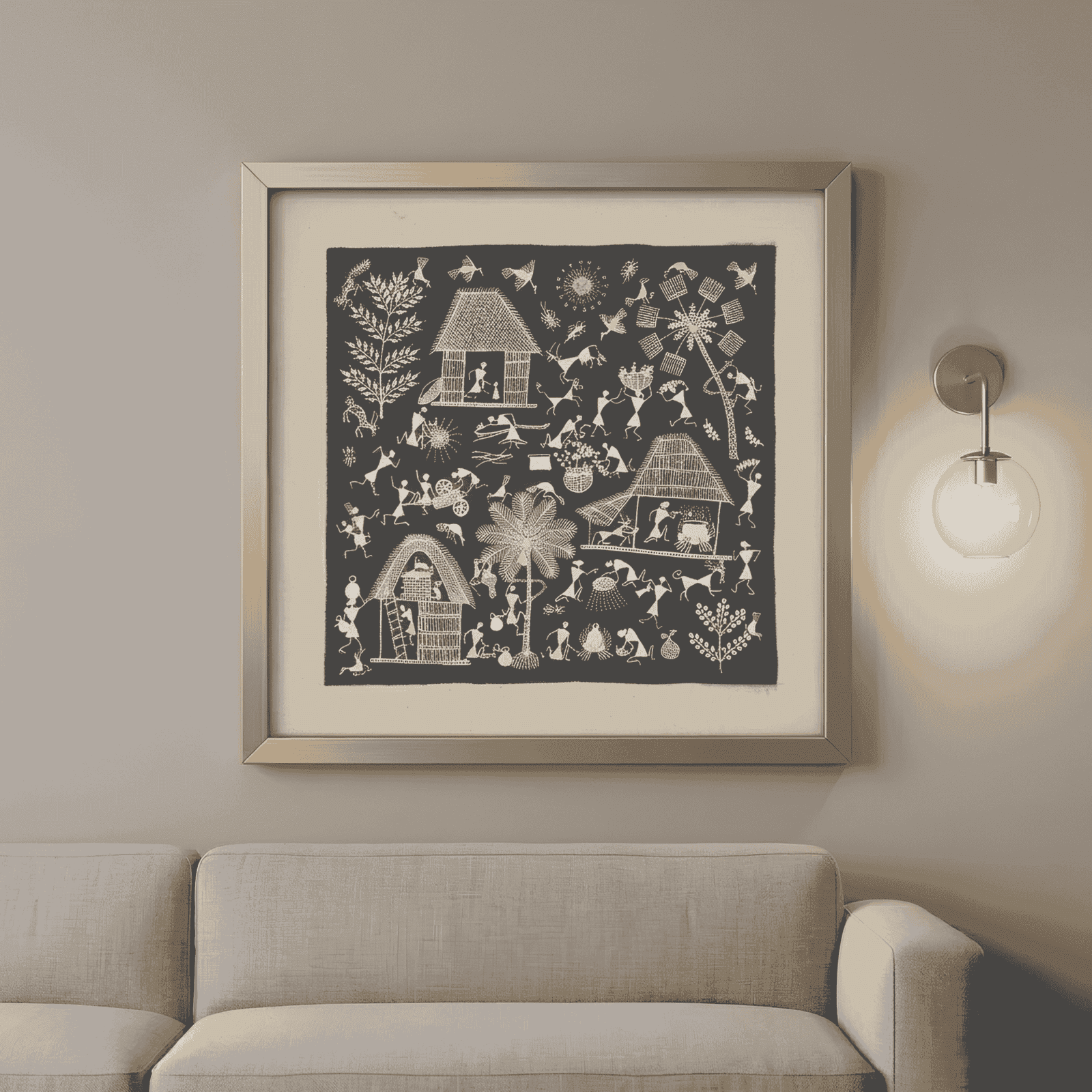 Handmade Warli Painting - Traditional Tribal Village Life alternate view