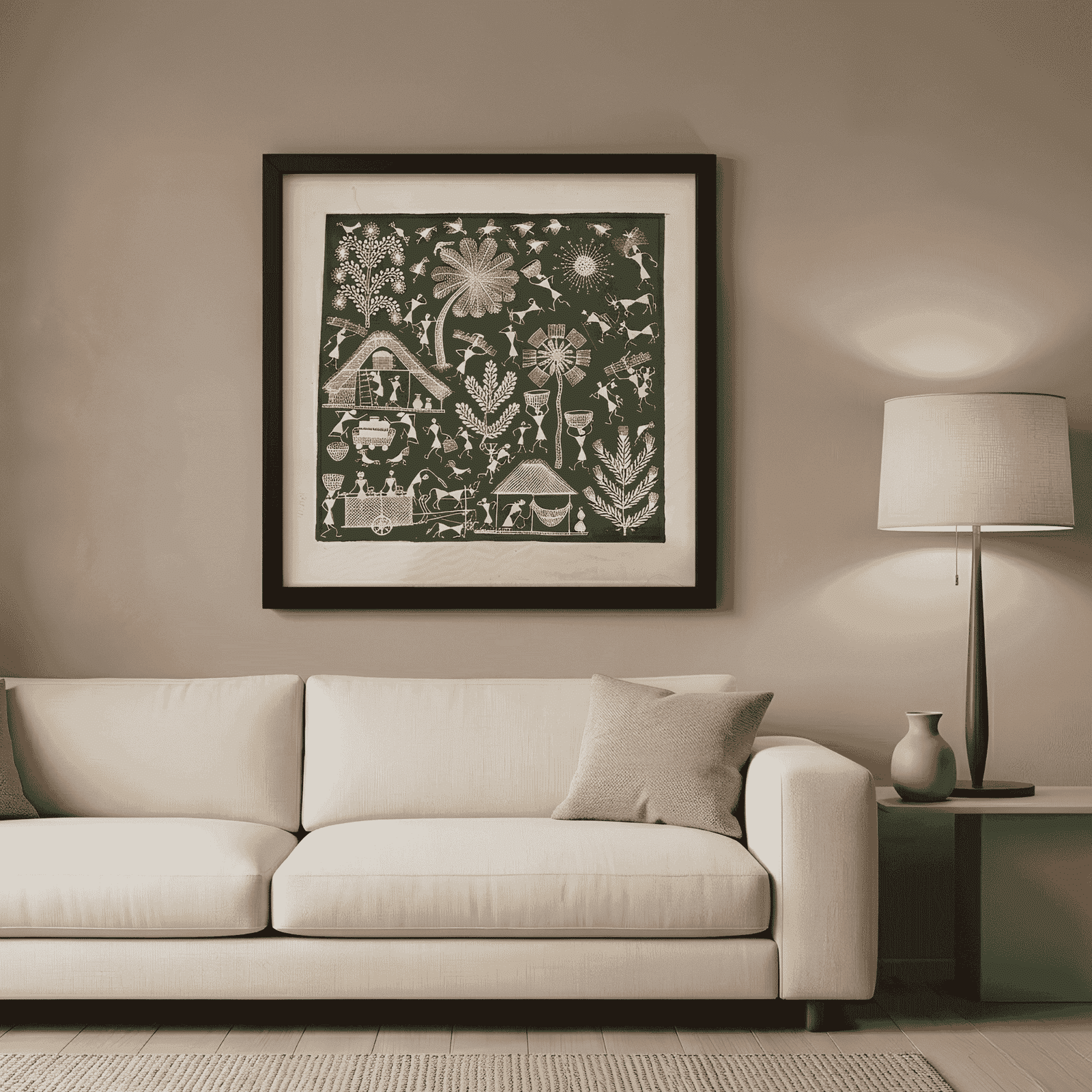 Handmade Warli Painting - Traditional Village Life alternate view