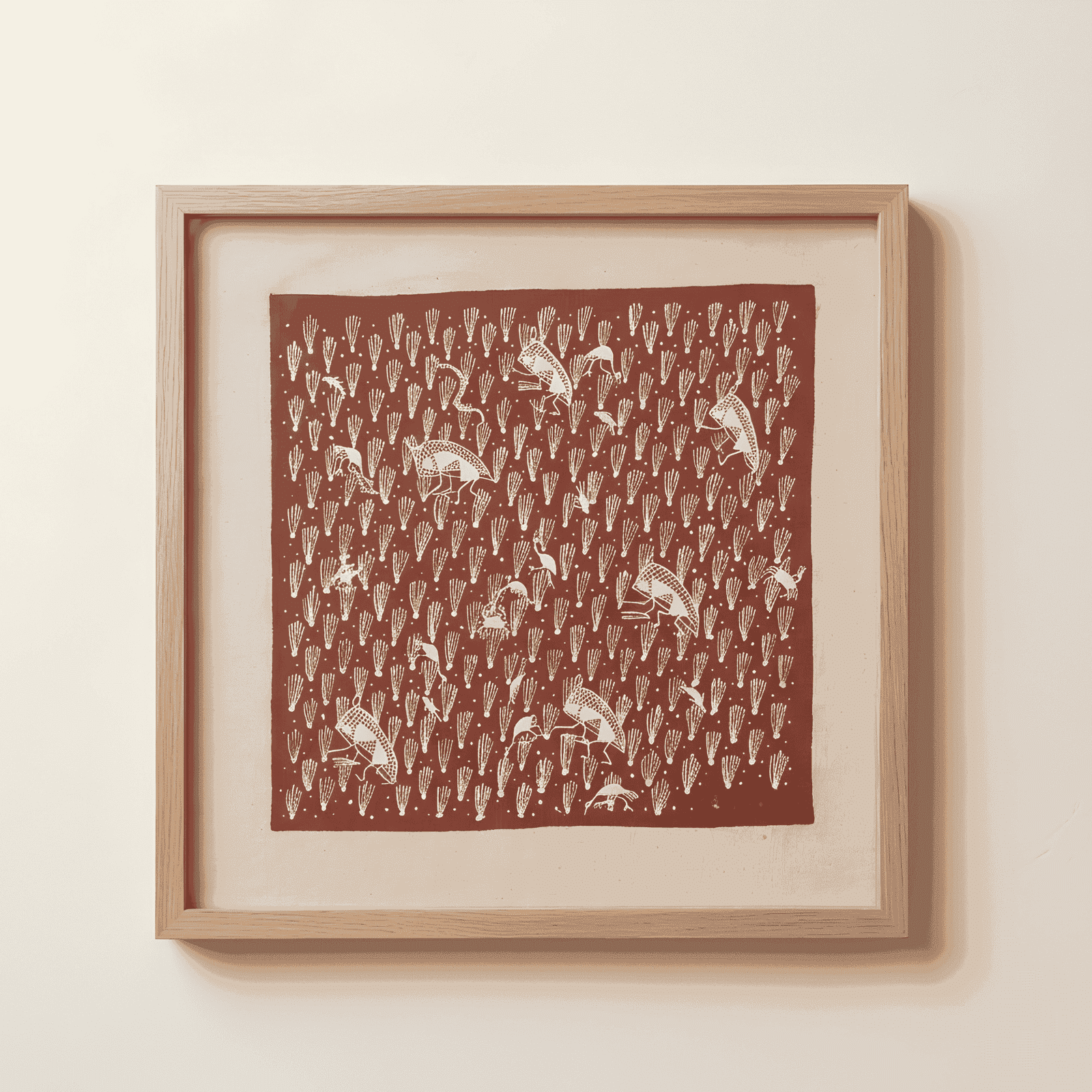 Handmade Warli Painting - Traditional Tribal Fishing Scene