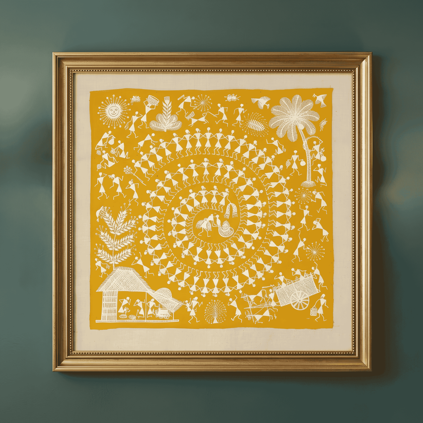 Handmade Warli Painting on Canvas - Traditional Indian Tribal