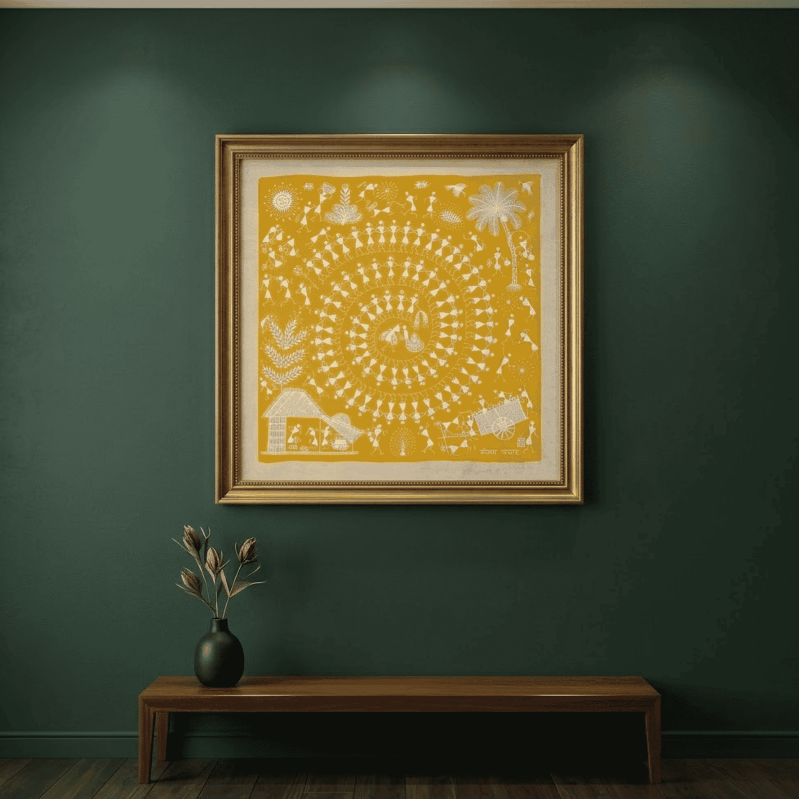 Handmade Warli Painting on Canvas - Traditional Indian Tribal alternate view