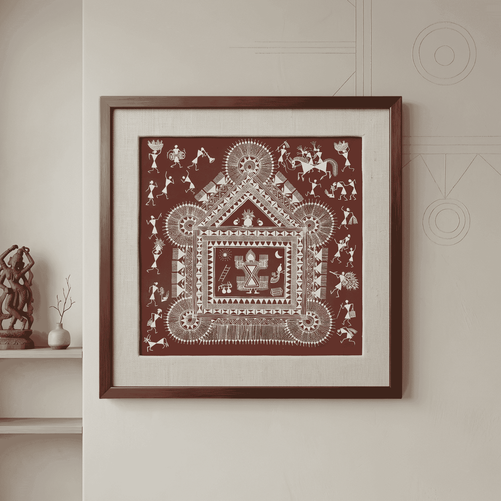 Traditional Warli Wedding Chauk Painting on Canvas alternate view