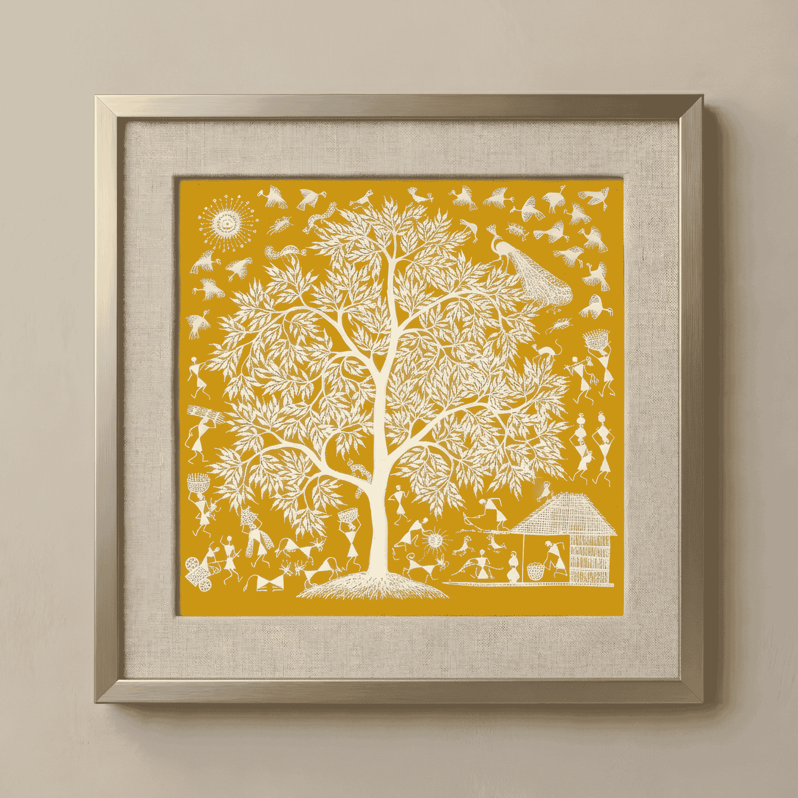 Original Warli Tree of Life Canvas Painting - Handmade Folk