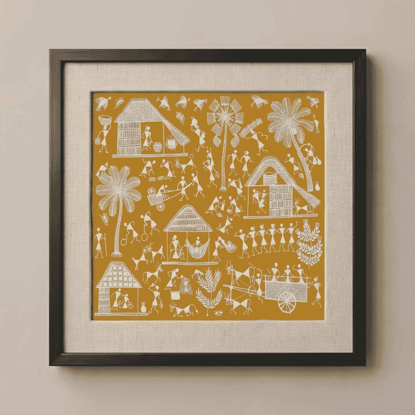 Handpainted Warli Tribal Village Settlement Painting