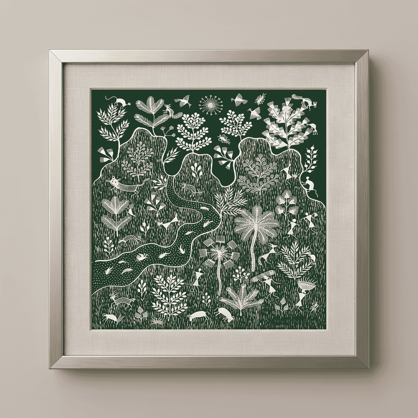 Original Warli Mountain Landscape and River Painting
