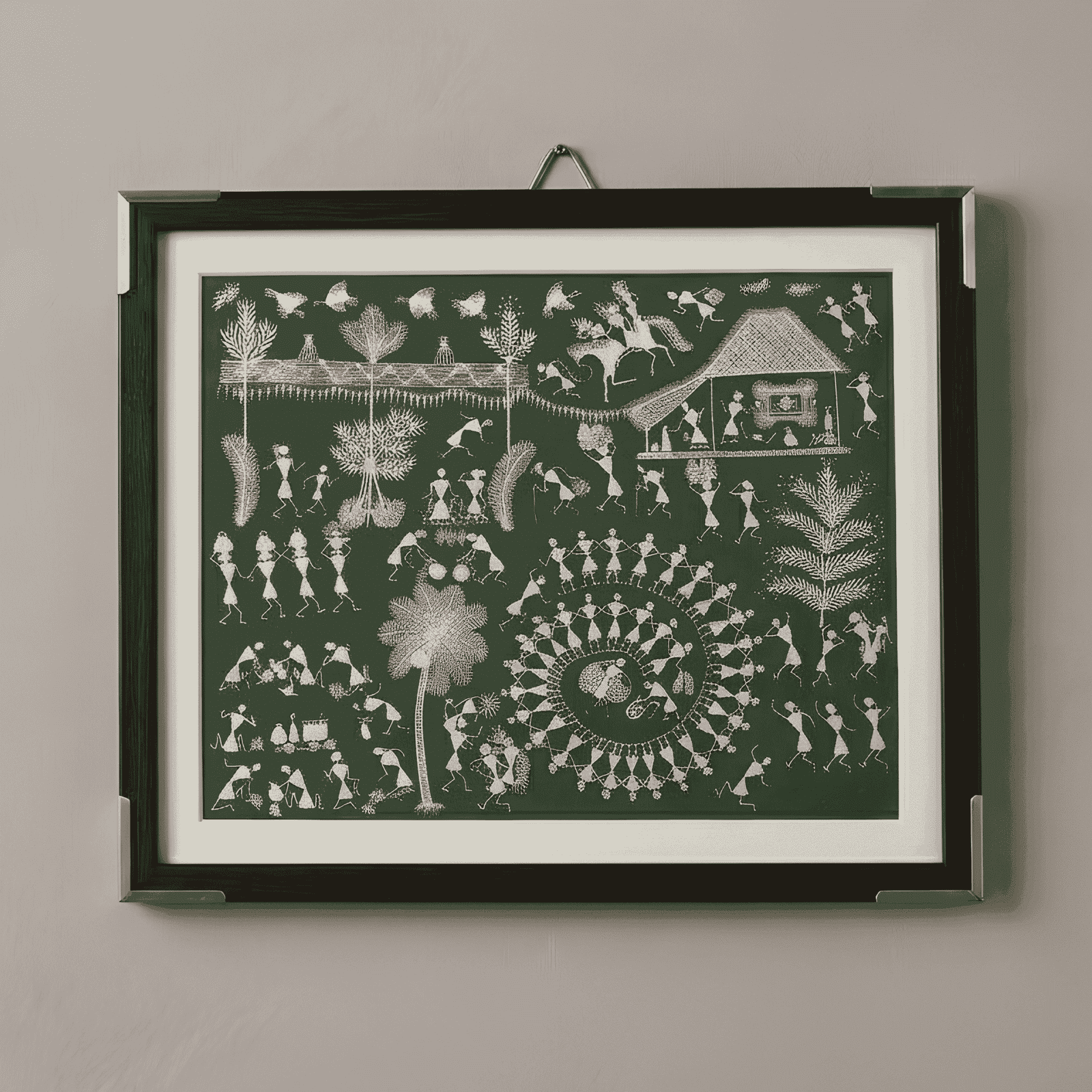 Handpainted Forest Green Warli Painting