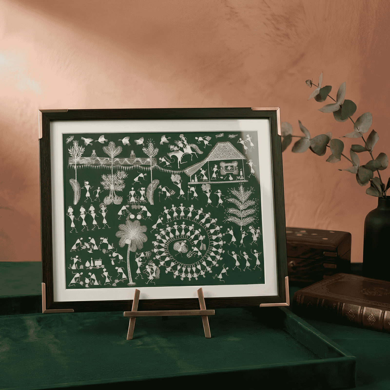 Handpainted Forest Green Warli Painting alternate view