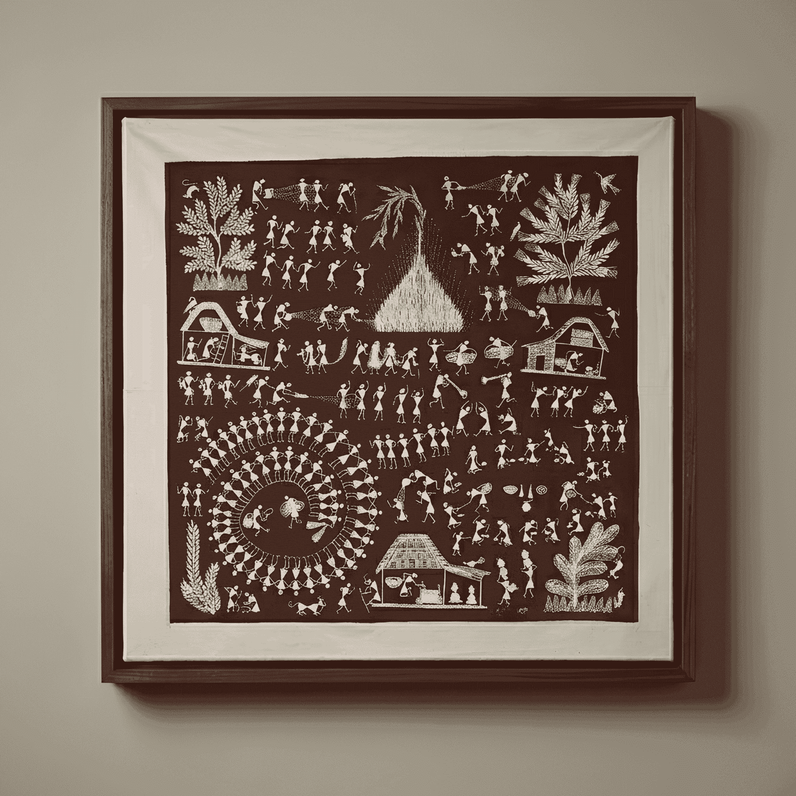 Authentic Warli Tarpa Dance Painting by Sanjay Parhad – Traditional Indian Tribal Village Life Canvas Art