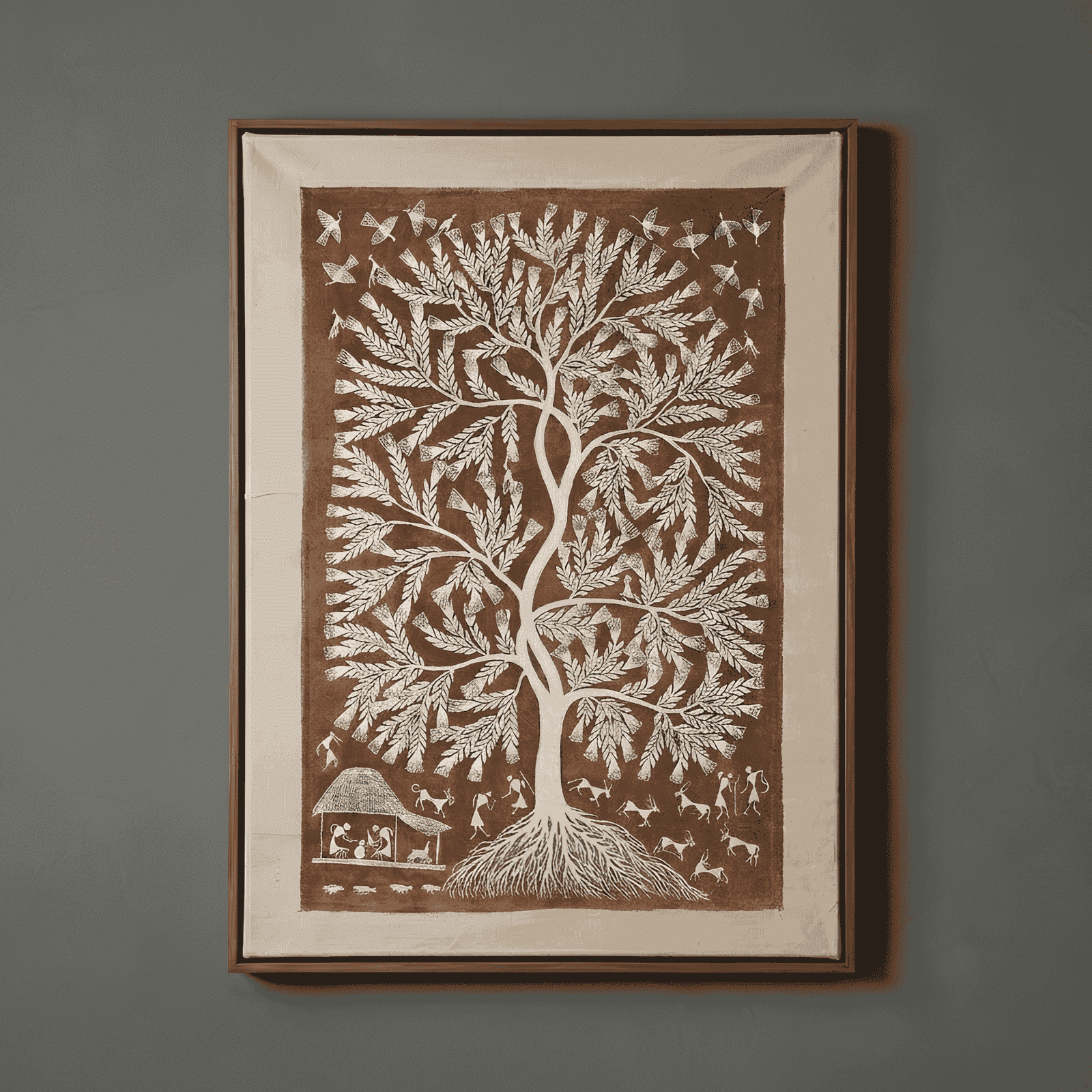 Authentic Warli Tree of Life Canvas Painting by Sanjay Parhad – Traditional Indian Tribal Wall Art